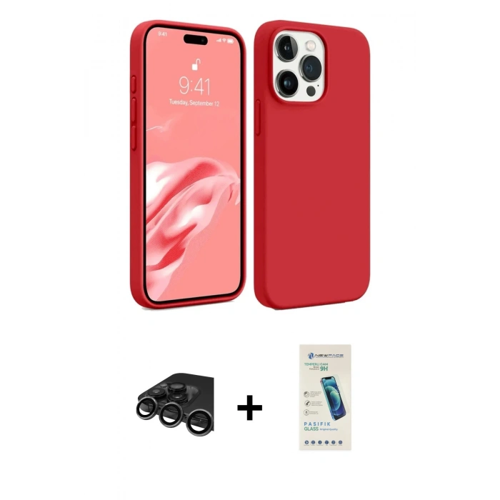 MARSİLYAN™- iPhone 15 Pro Max Kılıf Kozmos Yansıma Özel Seri - Şeffaf Pasifik Cam Ekran Koruyucu + Raze Metal Kamera Lens - TMGI