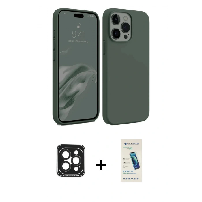 MARSİLYAN™- iPhone 15 Pro Max Kılıf Kozmos Yansıma Özel Seri - Şeffaf Pasifik Cam Ekran Koruyucu + PVD Metal Kamera Lens - SH