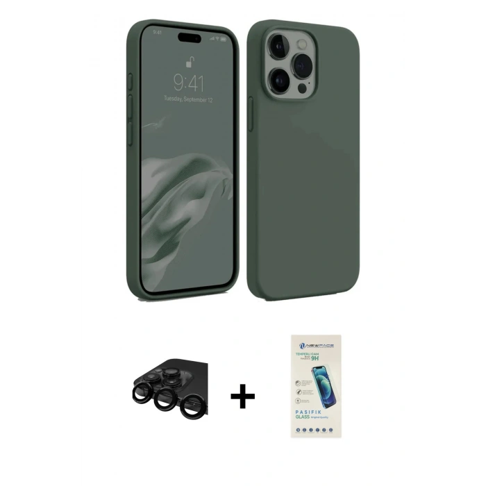 MARSİLYAN™- iPhone 15 Pro Max Kılıf Kozmos Yansıma Özel Seri - Şeffaf Pasifik Cam Ekran Koruyucu + Raze Metal Kamera Lens - SH