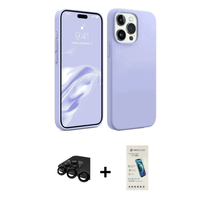 MARSİLYAN™- iPhone 15 Pro Max Kılıf Kozmos Yansıma Özel Seri - Şeffaf Pasifik Cam Ekran Koruyucu + Raze Metal Kamera Lens - SH