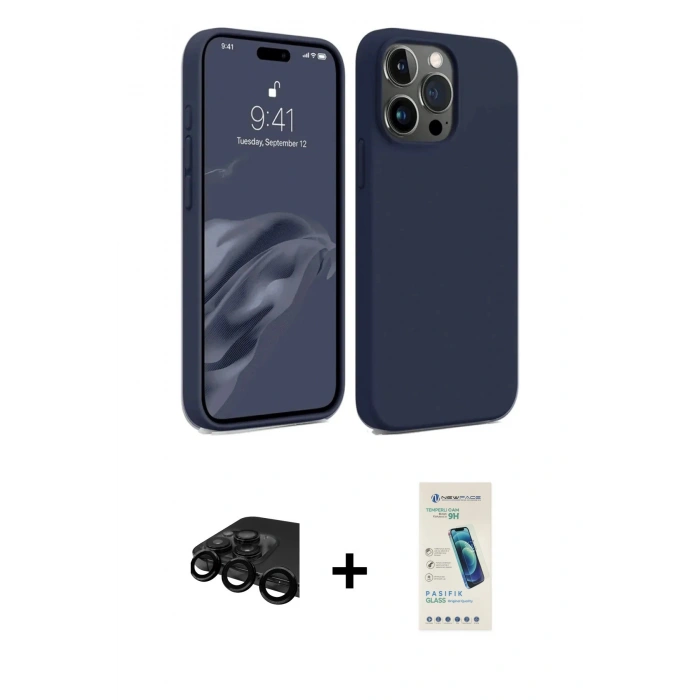 MARSİLYAN™- iPhone 15 Pro Max Kılıf Kozmos Yansıma Özel Seri - Şeffaf Pasifik Cam Ekran Koruyucu + Raze Metal Kamera Lens - SH