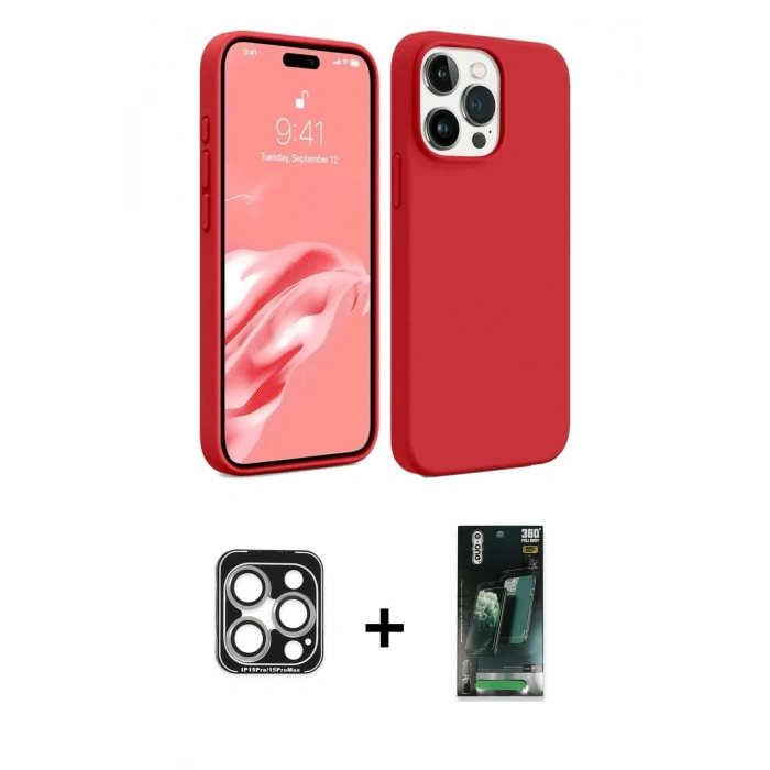 MARSİLYAN™- iPhone 15 Pro Max Kılıf Kozmos Yansıma Özel Seri - Siyah 360 Mat Full Body Arka Koruyucu + Gümüş PVD Metal Kamera Lens