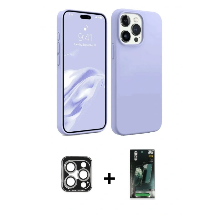 MARSİLYAN™- iPhone 15 Pro Max Kılıf Kozmos Yansıma Özel Seri - Siyah 360 Mat Full Body Arka Koruyucu + Gümüş PVD Metal Kamera Lens