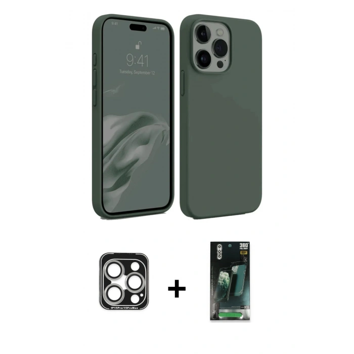 MARSİLYAN™- iPhone 15 Pro Max Kılıf Kozmos Yansıma Özel Seri - Siyah 360 Mat Full Body Arka Koruyucu + Gümüş PVD Metal Kamera Lens