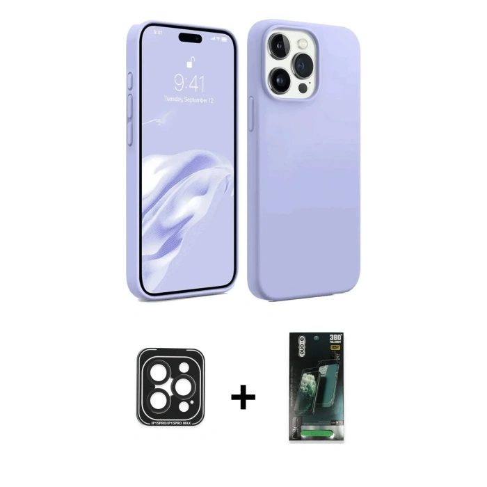 MARSİLYAN™- iPhone 15 Pro Max Kılıf Kozmos Yansıma Özel Seri - Siyah 360 Mat Full Body Arka Koruyucu + PVD Metal Kamera Lens - SH