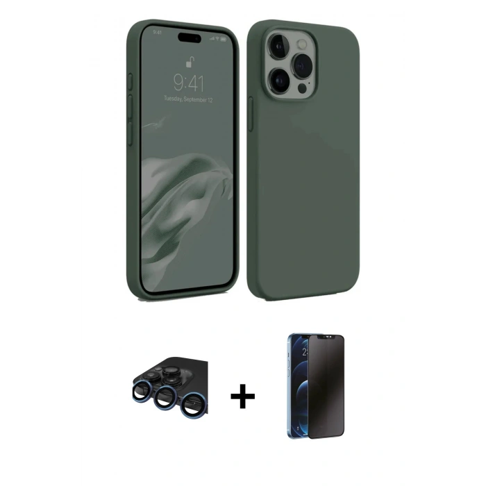 MARSİLYAN™- iPhone 15 Pro Max Kılıf Kozmos Yansıma Özel Seri - Siyah 3D Antistatik Hayalet Cam Ekran Koruyucu + Raze Metal Kamera Lens - LT