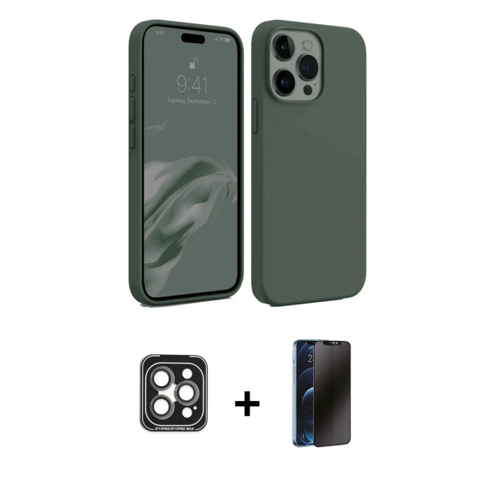 MARSİLYAN™- iPhone 15 Pro Max Kılıf Kozmos Yansıma Özel Seri - Siyah 3D Antistatik Hayalet Cam Ekran Koruyucu + PVD Metal Kamera Lens - GI