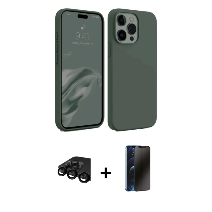 MARSİLYAN™- iPhone 15 Pro Max Kılıf Kozmos Yansıma Özel Seri - Siyah 3D Antistatik Hayalet Cam Ekran Koruyucu + Raze Metal Kamera Lens - SH