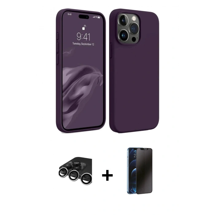 MARSİLYAN™- iPhone 15 Pro Max Kılıf Kozmos Yansıma Özel Seri - Siyah 3D Antistatik Hayalet Cam Ekran Koruyucu + Raze Metal Kamera Lens - GS