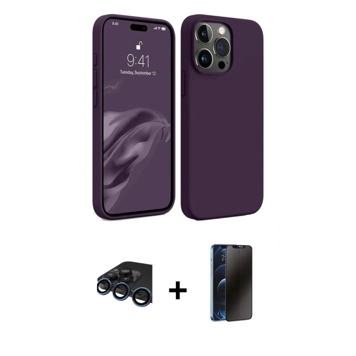 MARSİLYAN™- iPhone 15 Pro Max Kılıf Kozmos Yansıma Özel Seri - Siyah 3D Antistatik Hayalet Cam Ekran Koruyucu + Raze Metal Kamera Lens - LT
