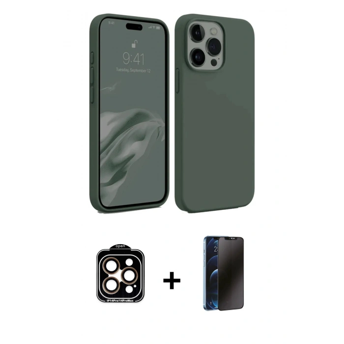 MARSİLYAN™- iPhone 15 Pro Max Kılıf Kozmos Yansıma Özel Seri - Siyah 3D Antistatik Hayalet Cam Ekran Koruyucu + PVD Metal Kamera Lens - TU