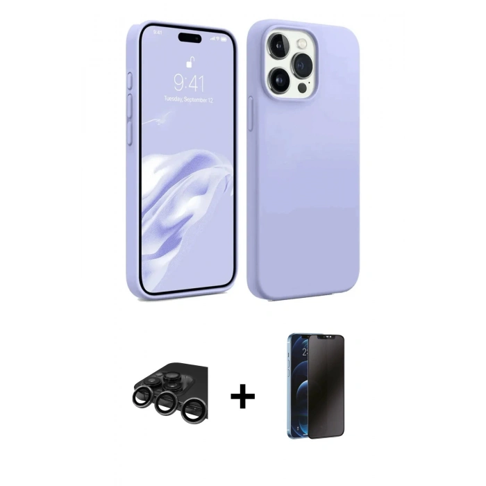 MARSİLYAN™- iPhone 15 Pro Max Kılıf Kozmos Yansıma Özel Seri - Siyah 3D Antistatik Hayalet Cam Ekran Koruyucu + Raze Metal Kamera Lens - TMGI