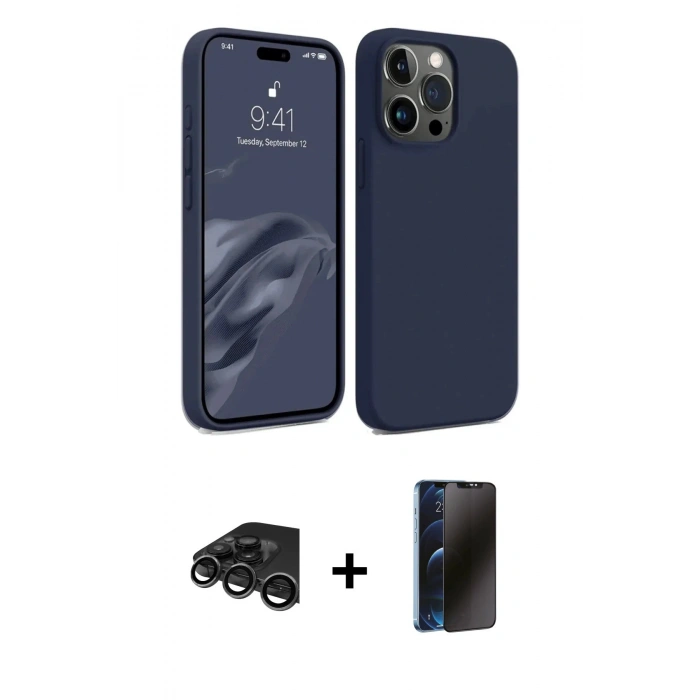 MARSİLYAN™- iPhone 15 Pro Max Kılıf Kozmos Yansıma Özel Seri - Siyah 3D Antistatik Hayalet Cam Ekran Koruyucu + Raze Metal Kamera Lens - TMGI
