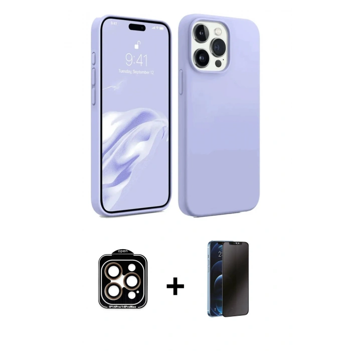 MARSİLYAN™- iPhone 15 Pro Max Kılıf Kozmos Yansıma Özel Seri - Siyah 3D Antistatik Hayalet Cam Ekran Koruyucu + PVD Metal Kamera Lens - TU