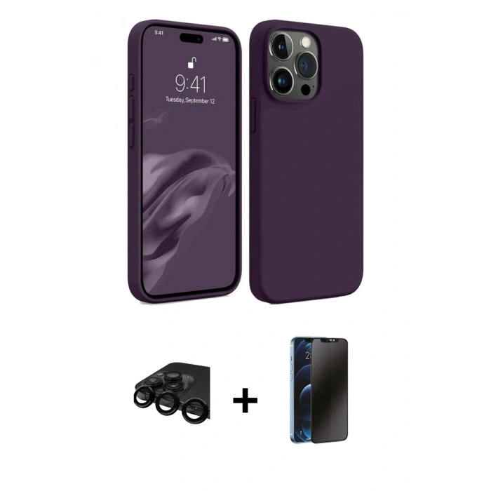 MARSİLYAN™- iPhone 15 Pro Max Kılıf Kozmos Yansıma Özel Seri - Siyah 3D Antistatik Hayalet Cam Ekran Koruyucu + Raze Metal Kamera Lens - SH