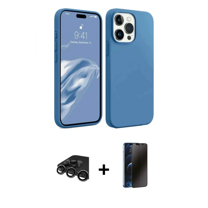 MARSİLYAN™- iPhone 15 Pro Max Kılıf Kozmos Yansıma Özel Seri - Siyah 3D Antistatik Hayalet Cam Ekran Koruyucu + Raze Metal Kamera Lens - TMGI