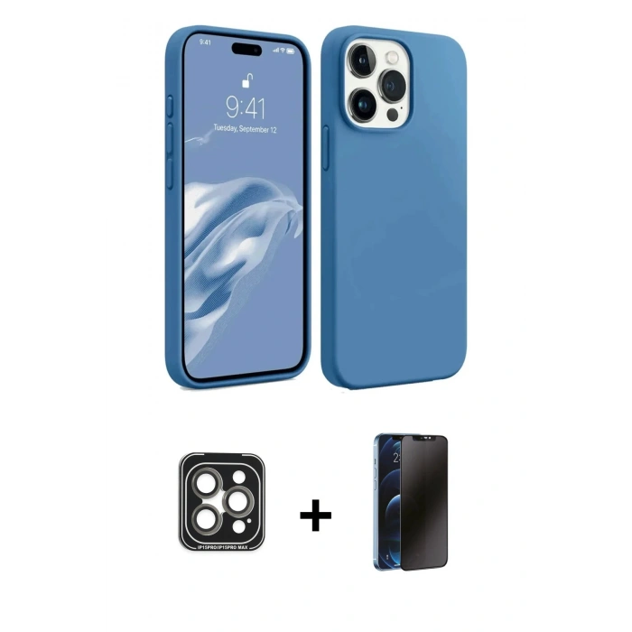 MARSİLYAN™- iPhone 15 Pro Max Kılıf Kozmos Yansıma Özel Seri - Siyah 3D Antistatik Hayalet Cam Ekran Koruyucu + PVD Metal Kamera Lens - GI