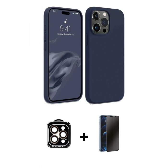 MARSİLYAN™- iPhone 15 Pro Max Kılıf Kozmos Yansıma Özel Seri - Siyah 3D Antistatik Hayalet Cam Ekran Koruyucu + PVD Metal Kamera Lens - TU
