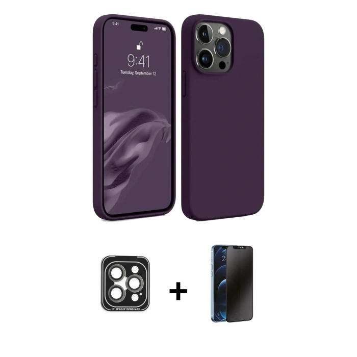 MARSİLYAN™- iPhone 15 Pro Max Kılıf Kozmos Yansıma Özel Seri - Siyah 3D Antistatik Hayalet Cam Ekran Koruyucu + PVD Metal Kamera Lens - GI