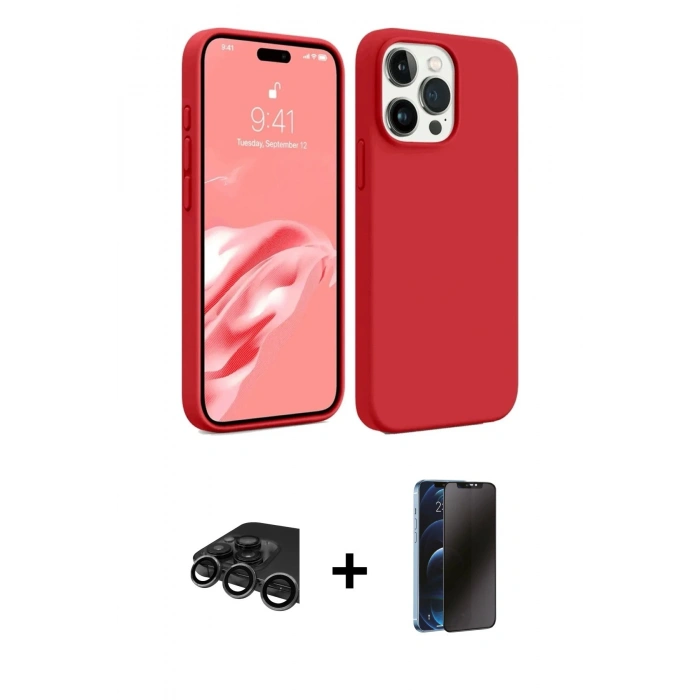 MARSİLYAN™- iPhone 15 Pro Max Kılıf Kozmos Yansıma Özel Seri - Siyah 3D Antistatik Hayalet Cam Ekran Koruyucu + Raze Metal Kamera Lens - TMGI