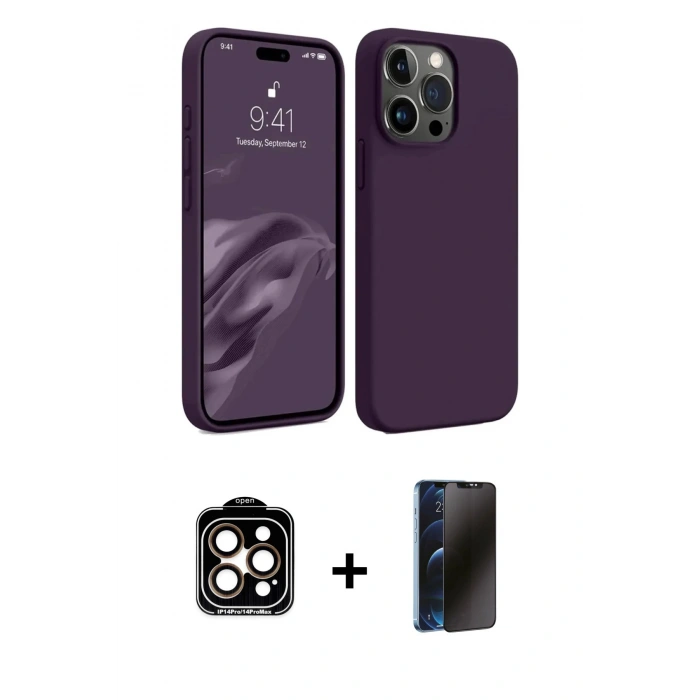 MARSİLYAN™- iPhone 15 Pro Max Kılıf Kozmos Yansıma Özel Seri - Siyah 3D Antistatik Hayalet Cam Ekran Koruyucu + PVD Metal Kamera Lens - TU