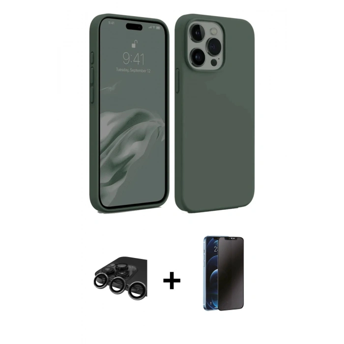 MARSİLYAN™- iPhone 15 Pro Max Kılıf Kozmos Yansıma Özel Seri - Siyah 3D Antistatik Hayalet Cam Ekran Koruyucu + Raze Metal Kamera Lens - TMGI
