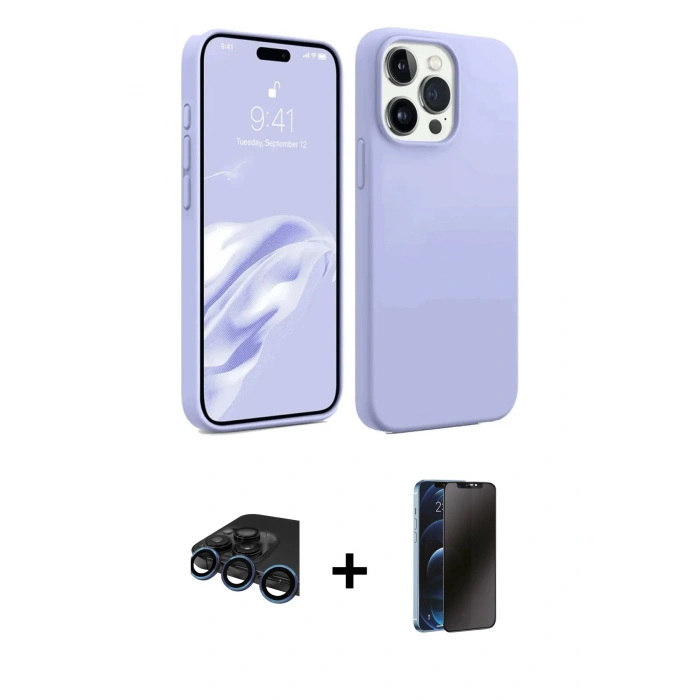 MARSİLYAN™- iPhone 15 Pro Max Kılıf Kozmos Yansıma Özel Seri - Siyah 3D Antistatik Hayalet Cam Ekran Koruyucu + Raze Metal Kamera Lens - LT