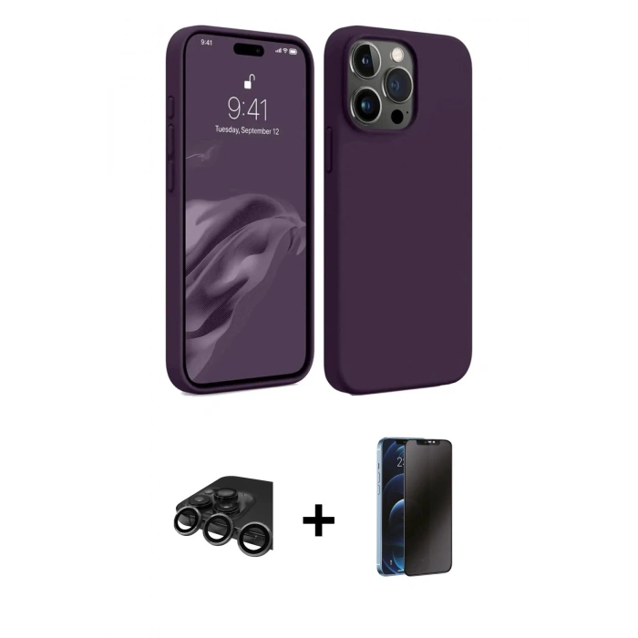 MARSİLYAN™- iPhone 15 Pro Max Kılıf Kozmos Yansıma Özel Seri - Siyah 3D Antistatik Hayalet Cam Ekran Koruyucu + Raze Metal Kamera Lens - TMGI