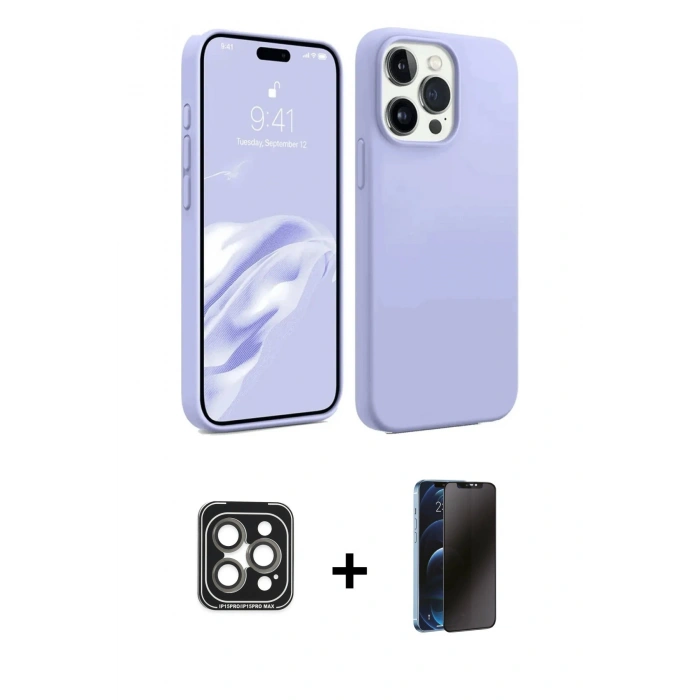 MARSİLYAN™- iPhone 15 Pro Max Kılıf Kozmos Yansıma Özel Seri - Siyah 3D Antistatik Hayalet Cam Ekran Koruyucu + PVD Metal Kamera Lens - GI