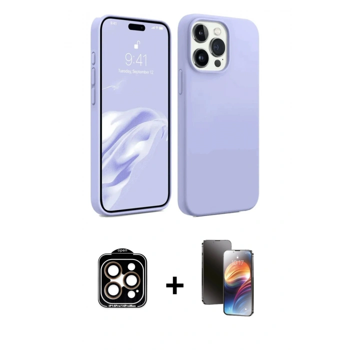 MARSİLYAN™- iPhone 15 Pro Max Kılıf Kozmos Yansıma Özel Seri - Siyah 3D Antistatik Mat Seramik Nano Ekran Koruyucu + PVD Metal Kamera Lens - TU