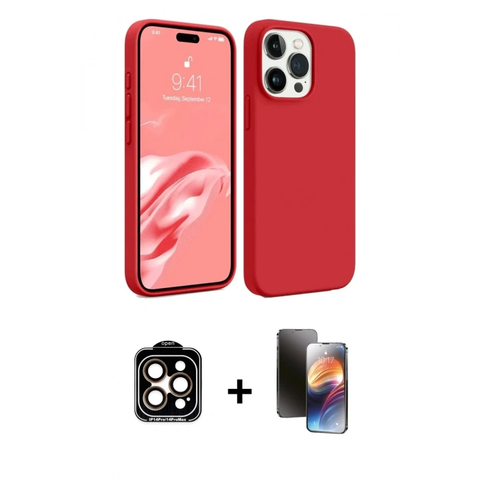 MARSİLYAN™- iPhone 15 Pro Max Kılıf Kozmos Yansıma Özel Seri - Siyah 3D Antistatik Mat Seramik Nano Ekran Koruyucu + PVD Metal Kamera Lens - TU