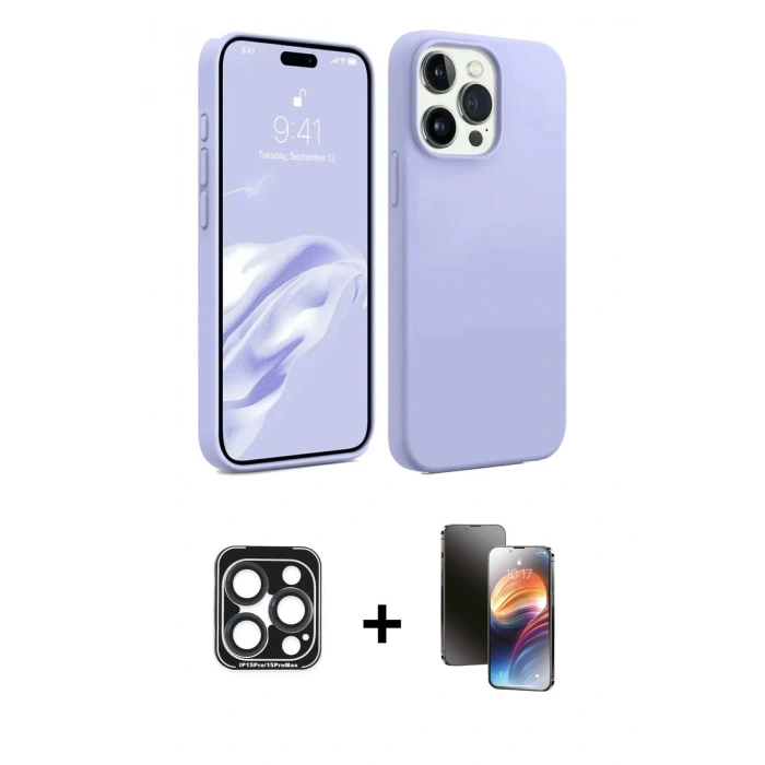MARSİLYAN™- iPhone 15 Pro Max Kılıf Kozmos Yansıma Özel Seri - Siyah 3D Antistatik Mat Seramik Nano Ekran Koruyucu + PVD Metal Kamera Lens - LT