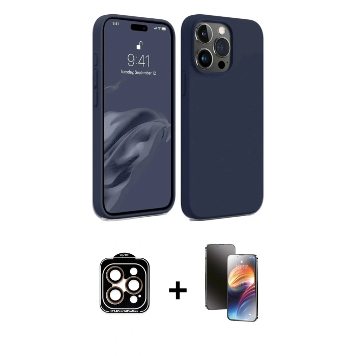 MARSİLYAN™- iPhone 15 Pro Max Kılıf Kozmos Yansıma Özel Seri - Siyah 3D Antistatik Mat Seramik Nano Ekran Koruyucu + PVD Metal Kamera Lens - TU