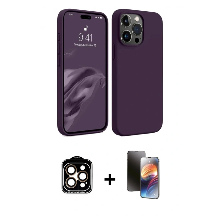 MARSİLYAN™- iPhone 15 Pro Max Kılıf Kozmos Yansıma Özel Seri - Siyah 3D Antistatik Mat Seramik Nano Ekran Koruyucu + PVD Metal Kamera Lens - TU