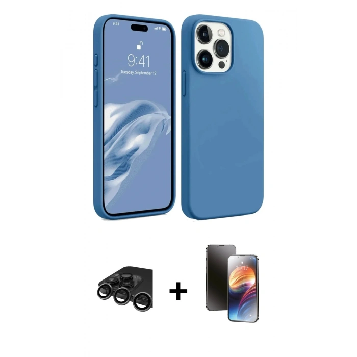 MARSİLYAN™- iPhone 15 Pro Max Kılıf Kozmos Yansıma Özel Seri - Siyah 3D Antistatik Mat Seramik Nano Ekran Koruyucu + Raze Metal Kamera Lens - TMGI