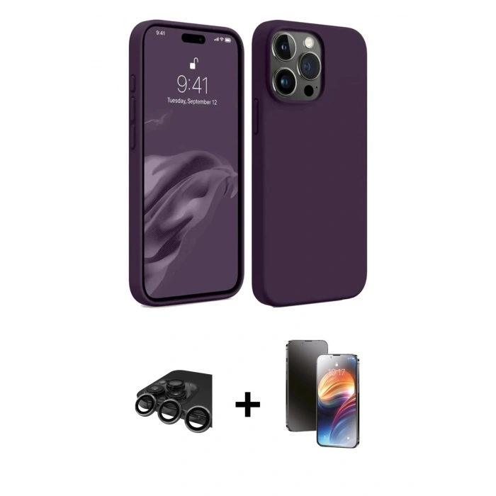 MARSİLYAN™- iPhone 15 Pro Max Kılıf Kozmos Yansıma Özel Seri - Siyah 3D Antistatik Mat Seramik Nano Ekran Koruyucu + Raze Metal Kamera Lens - TMGI