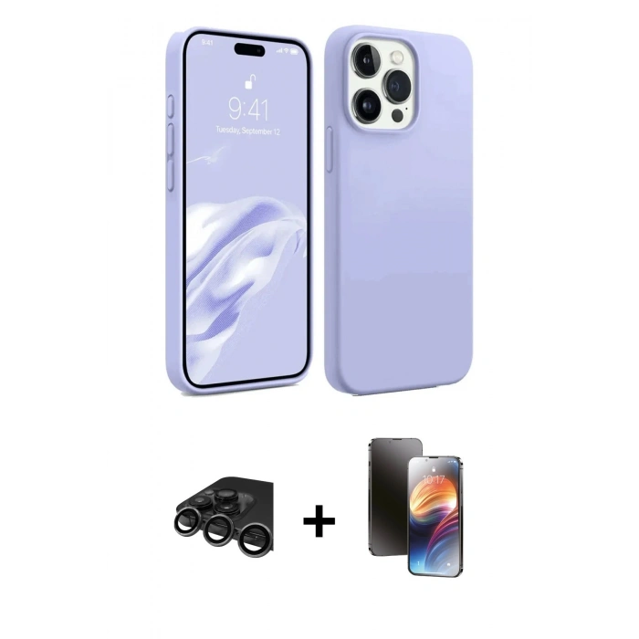 MARSİLYAN™- iPhone 15 Pro Max Kılıf Kozmos Yansıma Özel Seri - Siyah 3D Antistatik Mat Seramik Nano Ekran Koruyucu + Raze Metal Kamera Lens - TMGI