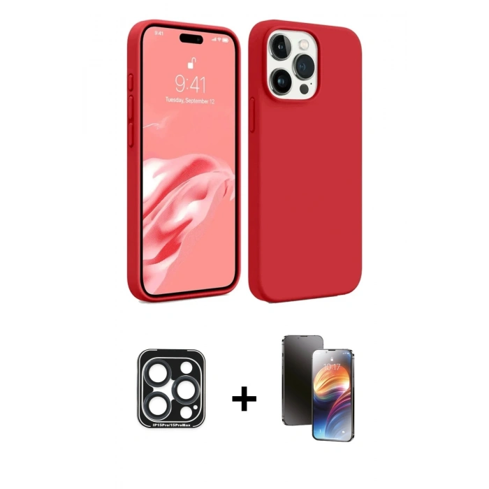 MARSİLYAN™- iPhone 15 Pro Max Kılıf Kozmos Yansıma Özel Seri - Siyah 3D Antistatik Mat Seramik Nano Ekran Koruyucu + Lacivert PVD Metal Kamera Lens
