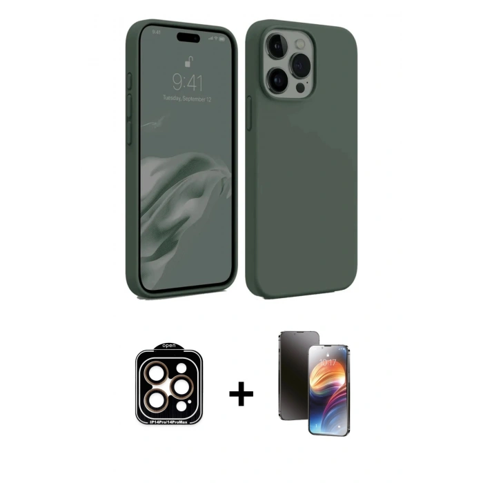 MARSİLYAN™- iPhone 15 Pro Max Kılıf Kozmos Yansıma Özel Seri - Siyah 3D Antistatik Mat Seramik Nano Ekran Koruyucu + PVD Metal Kamera Lens - TU