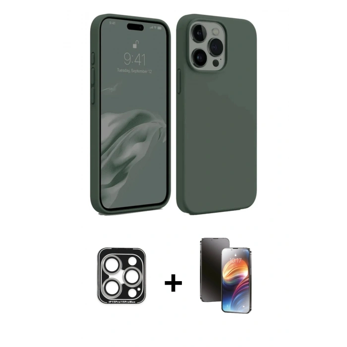MARSİLYAN™- iPhone 15 Pro Max Kılıf Kozmos Yansıma Özel Seri - Siyah 3D Antistatik Mat Seramik Nano Ekran Koruyucu + PVD Metal Kamera Lens - GS
