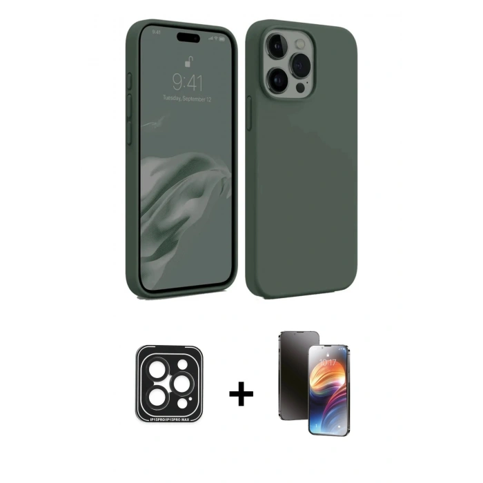 MARSİLYAN™- iPhone 15 Pro Max Kılıf Kozmos Yansıma Özel Seri - Siyah 3D Antistatik Mat Seramik Nano Ekran Koruyucu + PVD Metal Kamera Lens - SH