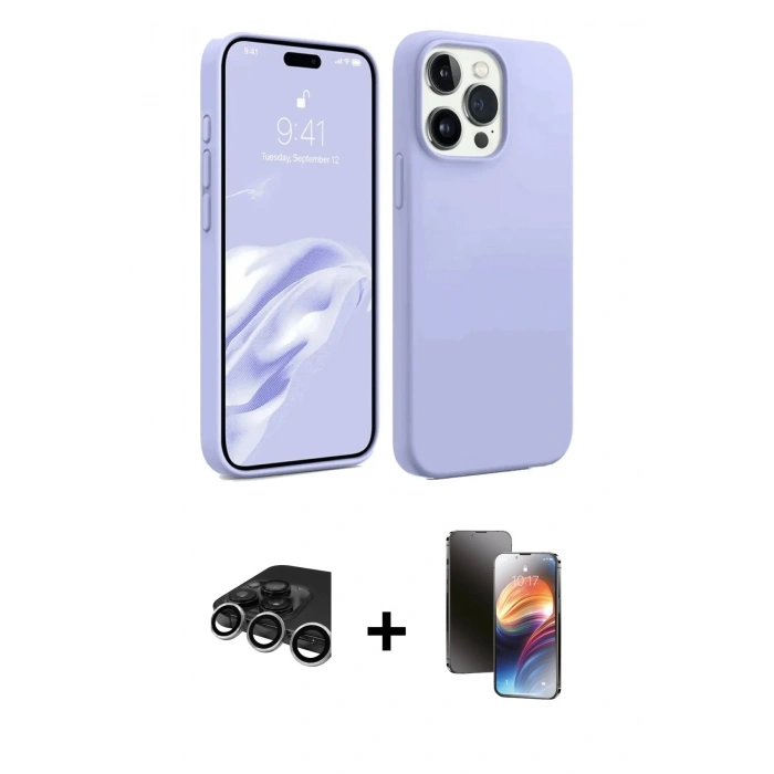 MARSİLYAN™- iPhone 15 Pro Max Kılıf Kozmos Yansıma Özel Seri - Siyah 3D Antistatik Mat Seramik Nano Ekran Koruyucu + Raze Metal Kamera Lens - GS