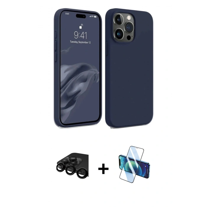 MARSİLYAN™- iPhone 15 Pro Max Kılıf Kozmos Yansıma Özel Seri - Siyah 3D Antistatik Seramik Nano Ekran Koruyucu + Raze Metal Kamera Lens - SH