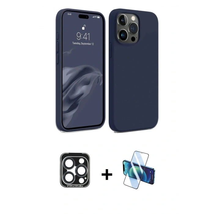 MARSİLYAN™- iPhone 15 Pro Max Kılıf Kozmos Yansıma Özel Seri - Siyah 3D Antistatik Seramik Nano Ekran Koruyucu + PVD Metal Kamera Lens - LT