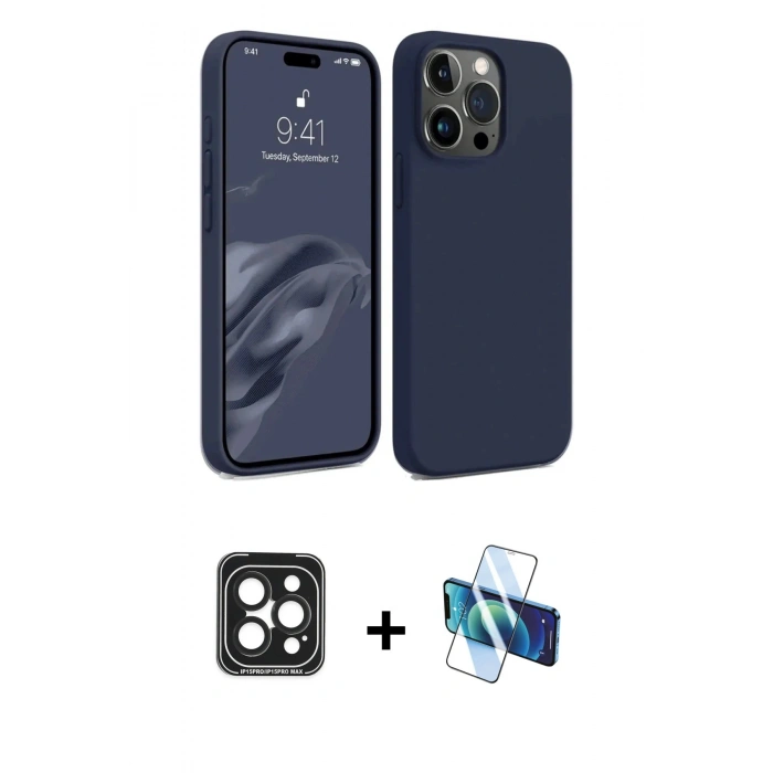 MARSİLYAN™- iPhone 15 Pro Max Kılıf Kozmos Yansıma Özel Seri - Siyah 3D Antistatik Seramik Nano Ekran Koruyucu + PVD Metal Kamera Lens - SH