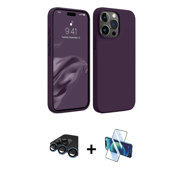 MARSİLYAN™- iPhone 15 Pro Max Kılıf Kozmos Yansıma Özel Seri - Siyah 3D Antistatik Seramik Nano Ekran Koruyucu + Raze Metal Kamera Lens - LT