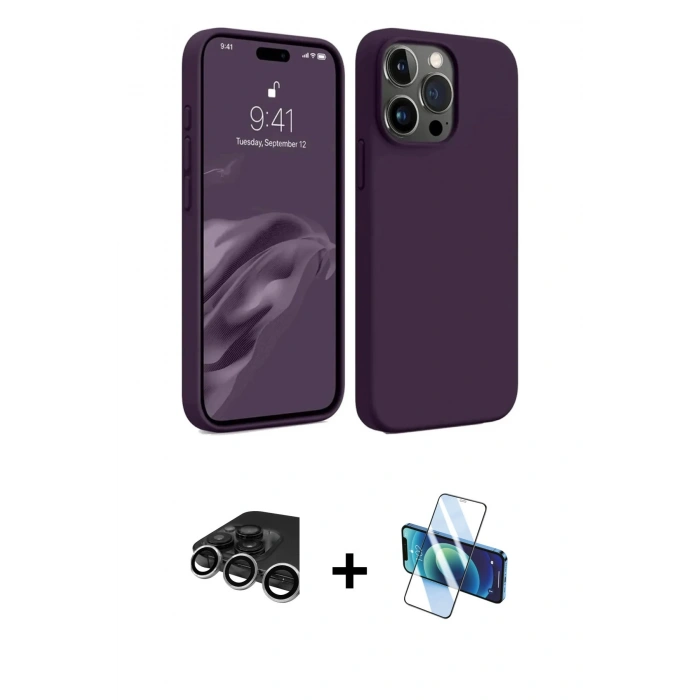 MARSİLYAN™- iPhone 15 Pro Max Kılıf Kozmos Yansıma Özel Seri - Siyah 3D Antistatik Seramik Nano Ekran Koruyucu + Raze Metal Kamera Lens - GS