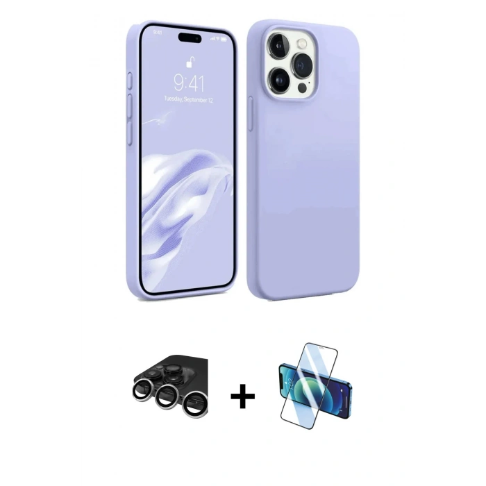 MARSİLYAN™- iPhone 15 Pro Max Kılıf Kozmos Yansıma Özel Seri - Siyah 3D Antistatik Seramik Nano Ekran Koruyucu + Raze Metal Kamera Lens - GS