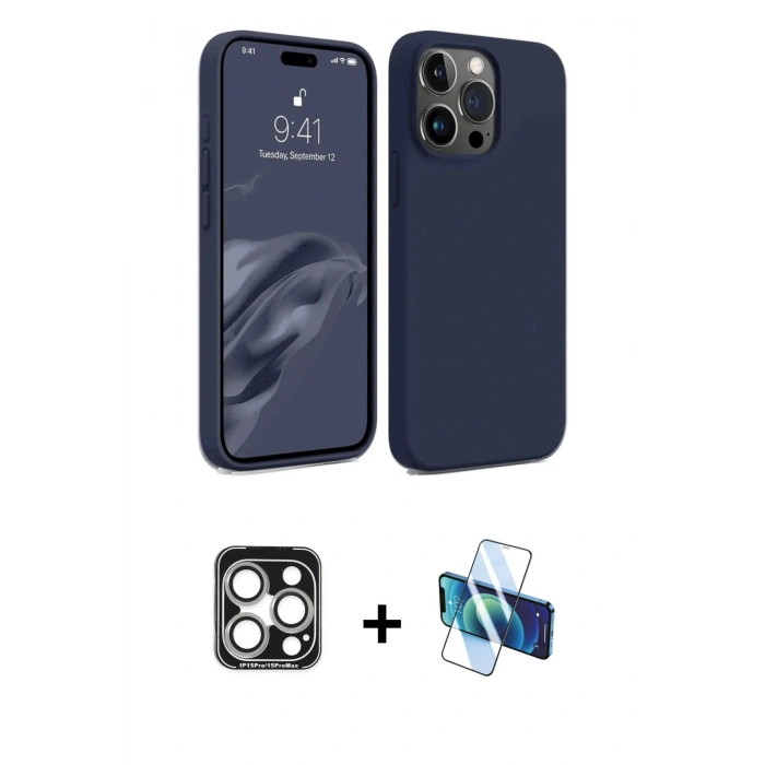 MARSİLYAN™- iPhone 15 Pro Max Kılıf Kozmos Yansıma Özel Seri - Siyah 3D Antistatik Seramik Nano Ekran Koruyucu + PVD Metal Kamera Lens - GS