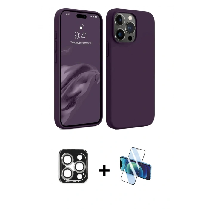 MARSİLYAN™- iPhone 15 Pro Max Kılıf Kozmos Yansıma Özel Seri - Siyah 3D Antistatik Seramik Nano Ekran Koruyucu + PVD Metal Kamera Lens - GS